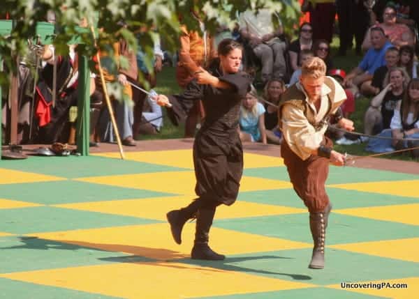 A sword fight during the Chess Match and the Pennsylvania Renaissance Faire.