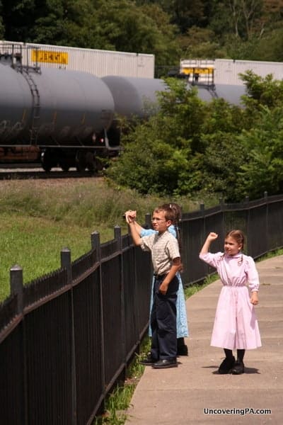 Visitors to the Horseshoe Curve watch the trains go by in Altoona, Pennsylvania.