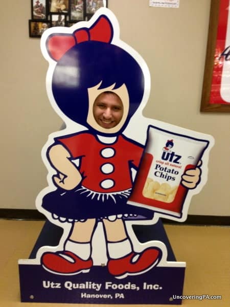 Posing as the Utz girl at the Utz Factory Tour in Hanover.