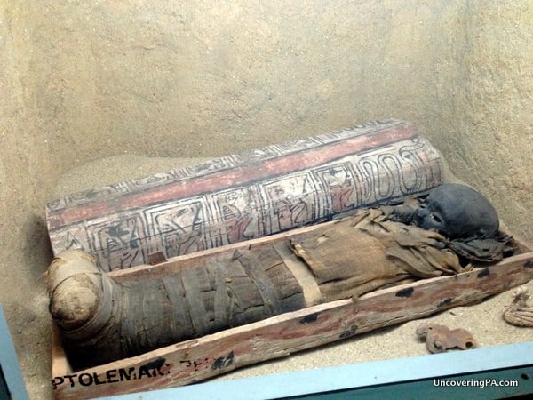 The mummy of a child on display at the Penn Museum in downtown Philly.