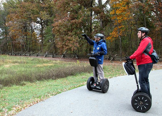 Listening to my guide on my Segway Tours of Gettysburg Battlefield.