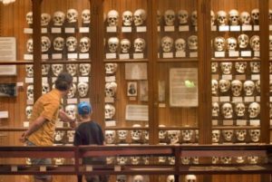A wall of human skulls greets you at the entrance to the Mütter Museum in downtown Philadelphia, Pennsylvania.