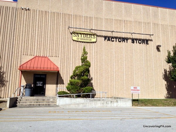 The entrance for the Snyder's of Hanover Factory Tour and the factory store in Hanover, Pennsylvania.