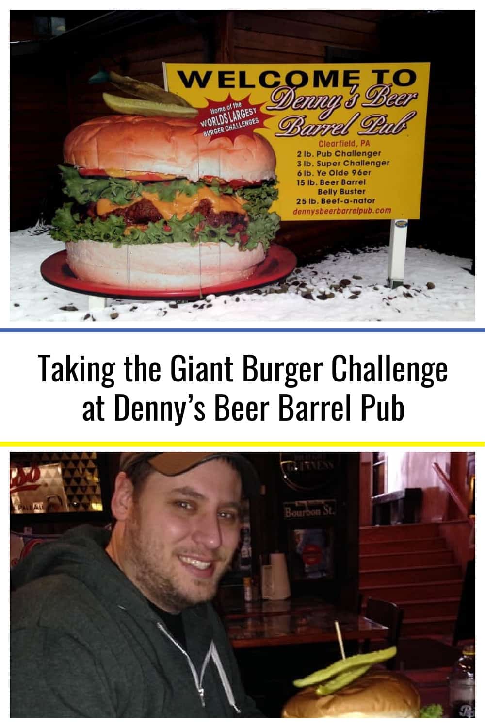 Taking the Giant Burger Challenge at Denny's Beer Barrel Pub