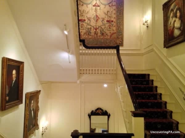 The main staircase in the Rosenbach Museum and Library.