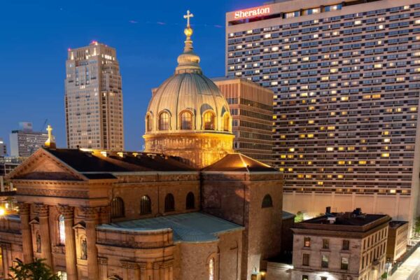 Cathedral Basilica of Saints Peter and Paul in Philadelphia at Night