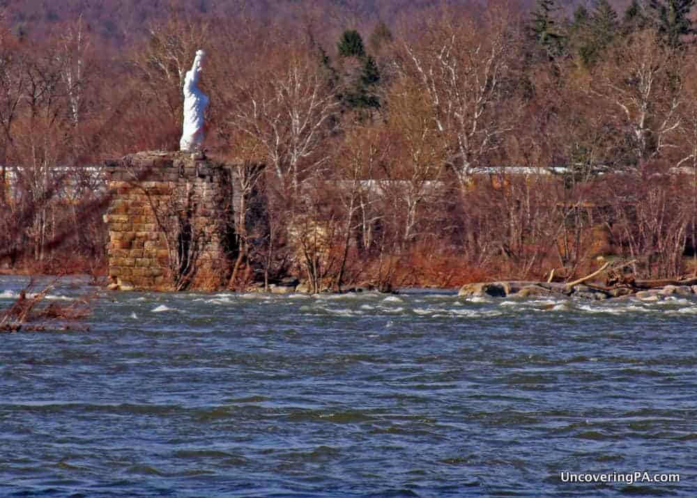 The Statue of Liberty in the Susquehanna River near Harrisburg, Pennsylvania.