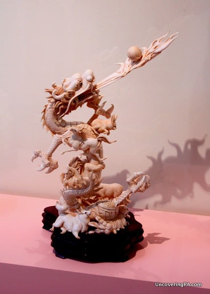 A beautifully carved ivory dragon on display at the Maridon Museum in Butler, Pennsylvania.