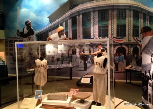 Pirates memorabilia on display at the Western Pennsylvania Sports Museum inside the Heinz History Center.