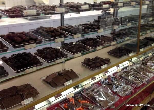 Pulakos Chocolates on display inside their store in Erie, Pennsylvania.