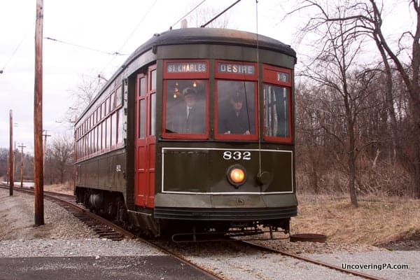 The New Orleans streetcar to Desire plies the tracks at the Pennsylvania Trolley Museum.