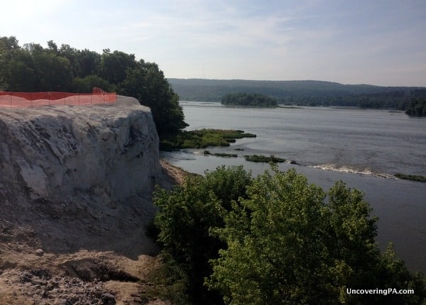 The cliffs provide a great view of the Susquehanna River, but the orange safety fence is quite the eyesore at the White Cliffs of Conoy.
