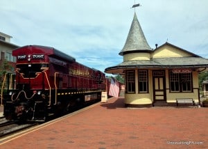 Riding the New Hope and Ivyland Railroad in New Hope, Pennsylvania.