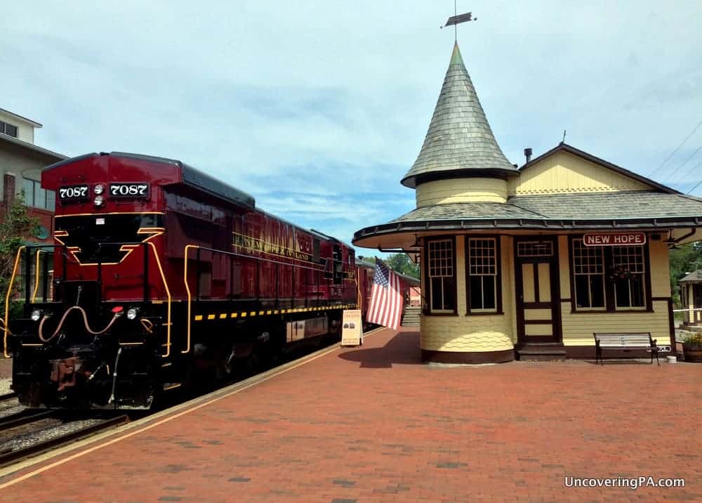 Riding the New Hope and Ivyland Railroad in New Hope, Pennsylvania.