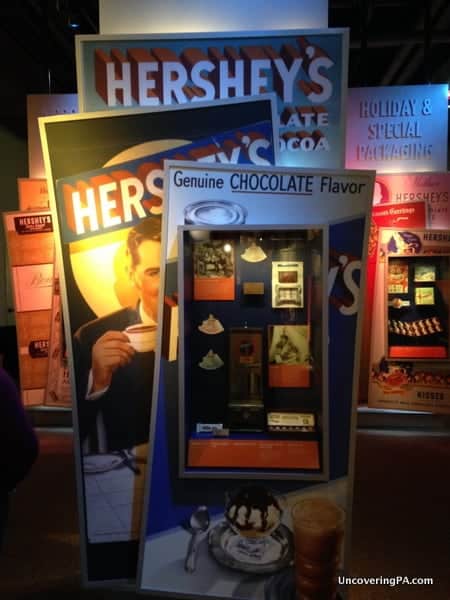 Old Hershey advertisements on display at The Hershey Story in Hershey, Pennsylvania.