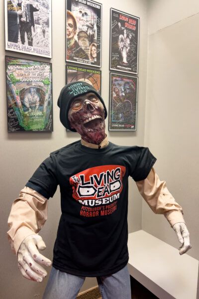 Zombie Mannequin wearing a Living Dead Museum t-shirt