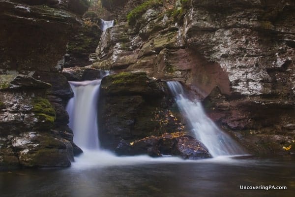 The lower portion of Adams Falls in Ricketts Glen State Park as seen from the far bank of Kitchen Creek.