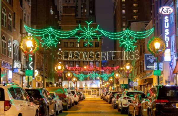 Christmas Lights in Jewelers Row in Philadelphia, PA