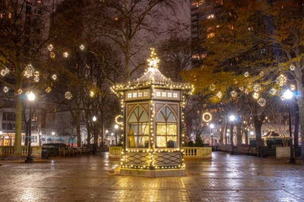 Rittenhouse Square in Philadelphia with Christmas decorations