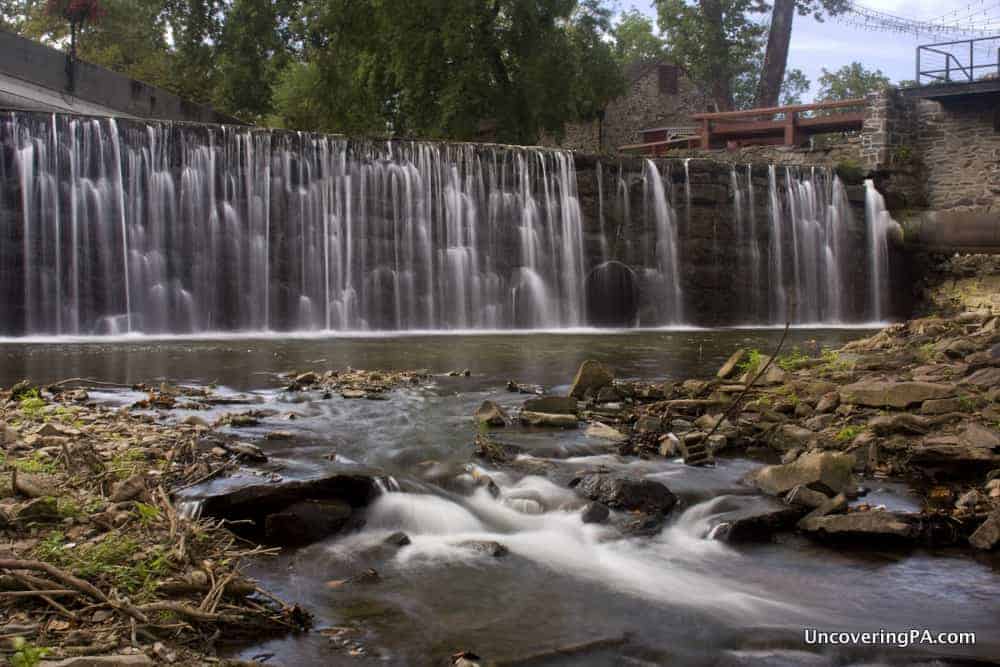 Aquetong Creek Dam Waterfall in New Hope, Pennsylvania.