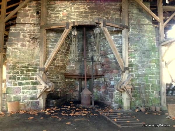 The remains of an iron furnace at Hopewell Furnace National Historic Site.