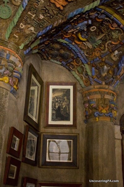 Mural decorations along the ceiling with several of Mercer's favorite pictures inside of his office at Fonthill Castle in Doylestown, Pennsylvania.