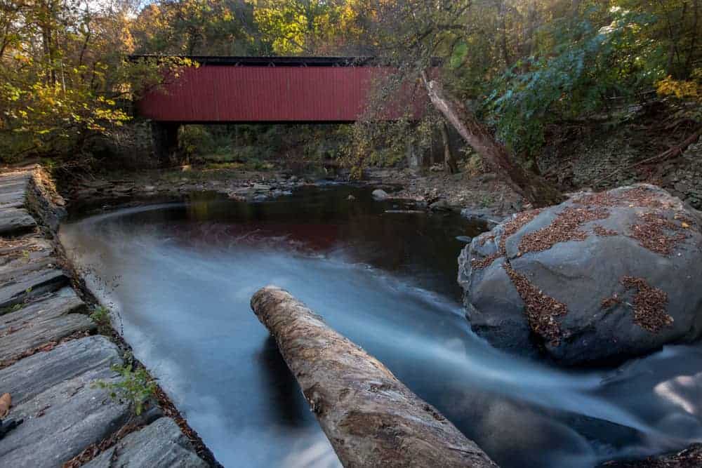 Waterfall at Thomas Mill Covered Bridge in Philadelphia, PA