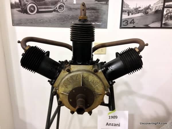 A 1909 airplane engine on display at the Eagles Mere Air Museum in PA's Endless Mountains.