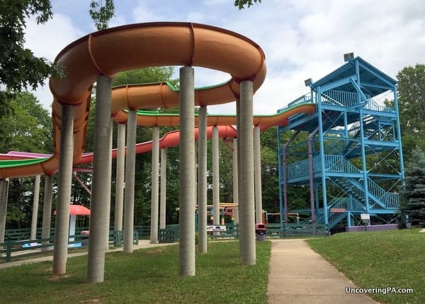 The slides at WildRiver Waterpark at Lake Raystown Resort.