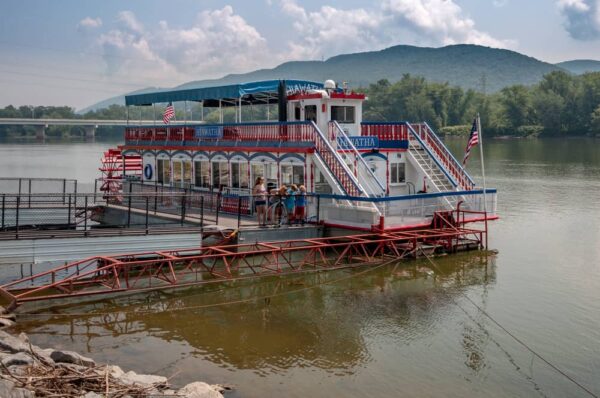 The Hiawatha Riverboat at its dock in Williamsport, PA