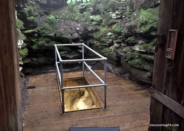 The viewing area for the Coudersport Ice Mine in Potter County, PA.