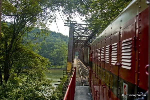 The Kiski Junction Railroad travels along the Allegheny River near Kittanning Pennsylvania