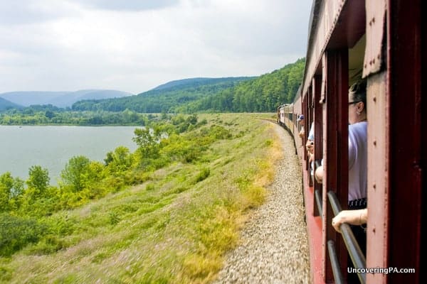 The Tioga Central Railroad rides along the tracks towards Wellsboro, PA.