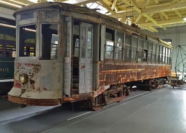 Deteriorated trolley on display at the Electric City Trolley Museum in Scranton, Pennsylvania.
