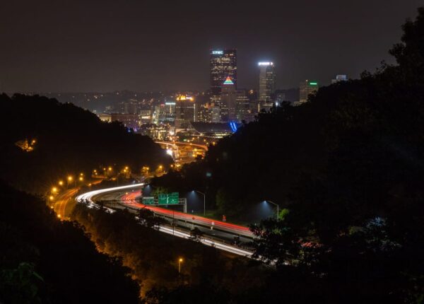 Skyline views of Pittsburgh from the Swindell Bridge
