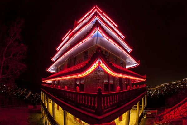 Nighttime at the Reading Pagoda in Berks County, Pennsylvania