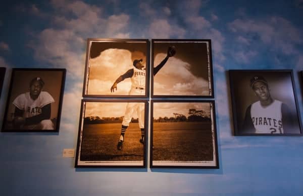 Roberto Clemente Angle Wings Photo on display at the Roberto Clemente Museum in Pittsburgh, PA