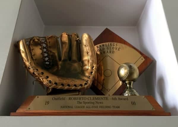 Roberto Clemente Gold Glove Award at the Roberto Clemente Museum in Pittsburgh.