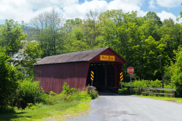 Side view of Logan Mills Covered Bridge in Clinton County Pennsylvania