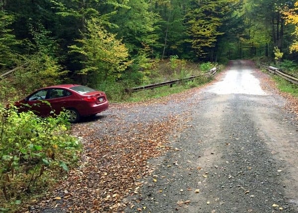 Parking for Hounds Run Falls in Lycoming County, Pennsylvania