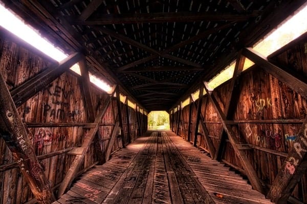 Interior of Kidd's Mill Covered Bridge in Mercer County, Pennsylvania