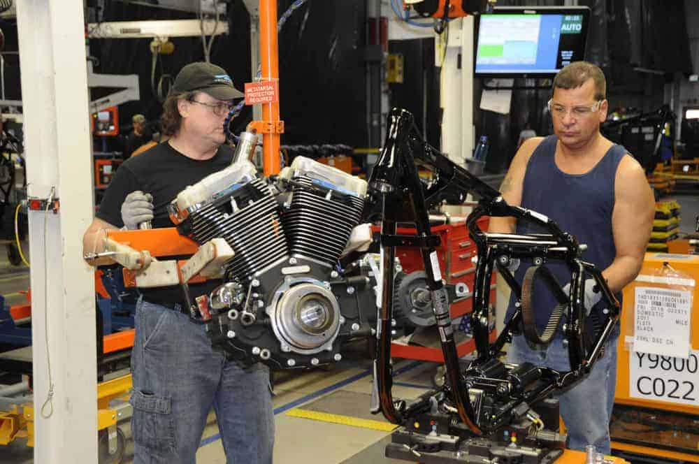 Workers at the Harley Davidson Factory in York, PA