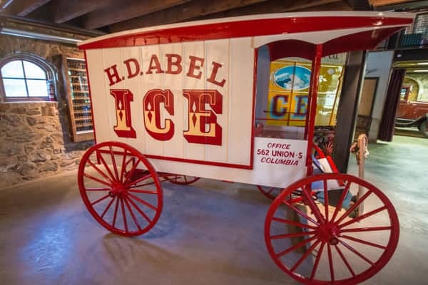 Horse-drawn ice delivery cart at the Antique Ice Tool Museum in West Chester, Pennsylvania