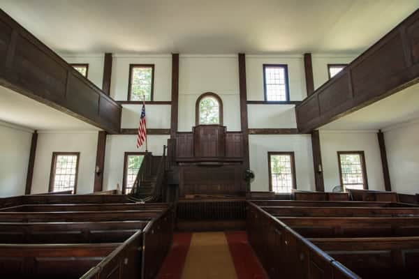 Inside the Forty Fort Meeting House near Wilkes-Barre, Pennsylvania
