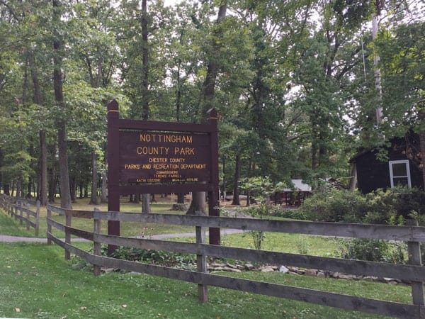 The entrance to Nottingham County Park in Nottingham, Pennsylvania.