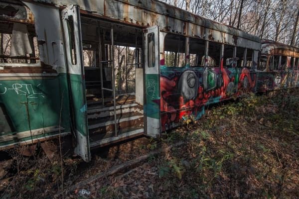 Where is the abandoned trolley graveyard in Pennsylvania