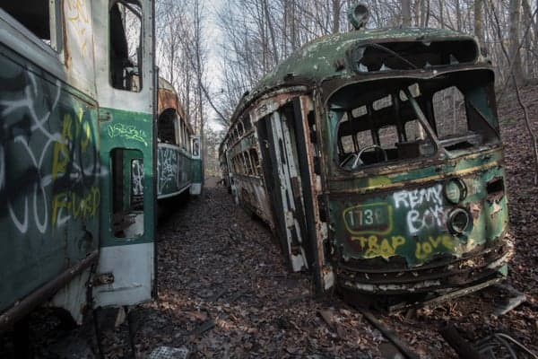 Where in Pennsylvania is the Abandoned Trolley Graveyard?