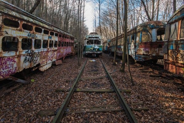Abandoned Trolleys at the Vintage Electric Streetcar Company