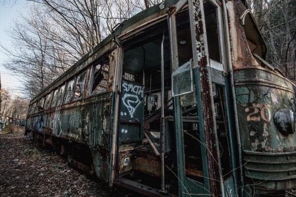 Abandoned trolley near Johnstown, Pennsylvania