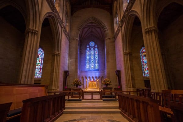 Stained-glass windows at Bryn Athyn Cathedral in Pennsylvania